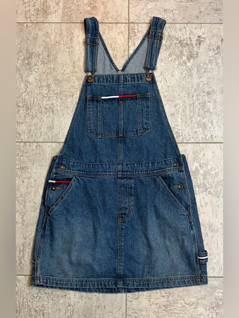 Y2K Tommy Jeans Tommy Girl Denim Overall Carpenter Dress ADJ Straps Pockets L/G